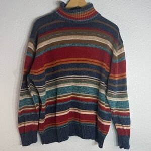 Vintage Mountain Lake Multicolor Striped Turtleneck Sweater Y2K Women’s 1X Casua